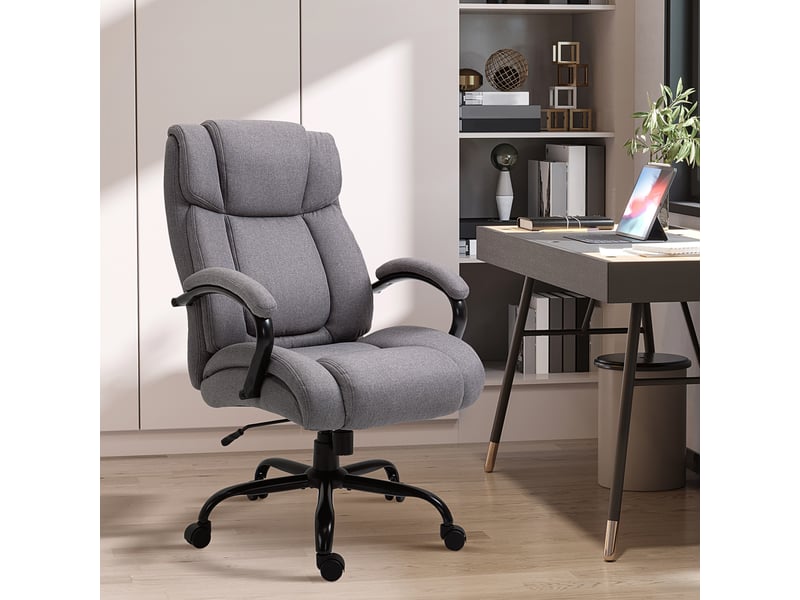  Fauteuil direction ergonomique, max 220 kg, accoudoirs, assise large, bascule, lin, gris clair.  - Conforama D