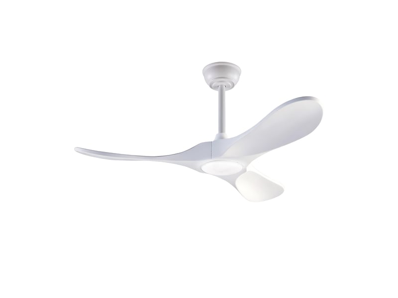 Ventilateur de plafond 107 cm éclairage led 3 couleurs dimmable 3 pales bois massif blanc réversible 6 vitesses télécommande - Conforama A