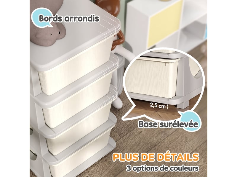  Organisateur de jouets pour enfants avec 4 tiroirs à 4 niveaux, boîtes de rangement en plastique, crème, 37 x 37 x 76 cm  - Conforama E