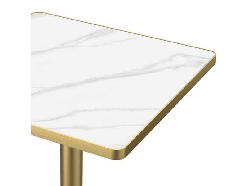 Table à manger ronde de 70 cm en pierre frittée avec plateau blanc et pieds dorés  - Conforama E