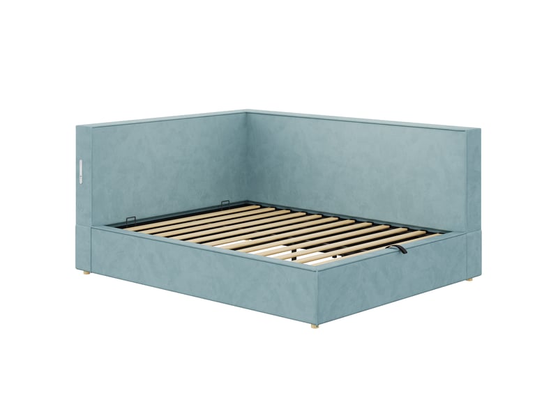  Lit banquette 140x200 cm avec rangement, led, usb et type-c, sommier à lattes, canapé-lit en velours - bleu Morn Vibe - Conforama D