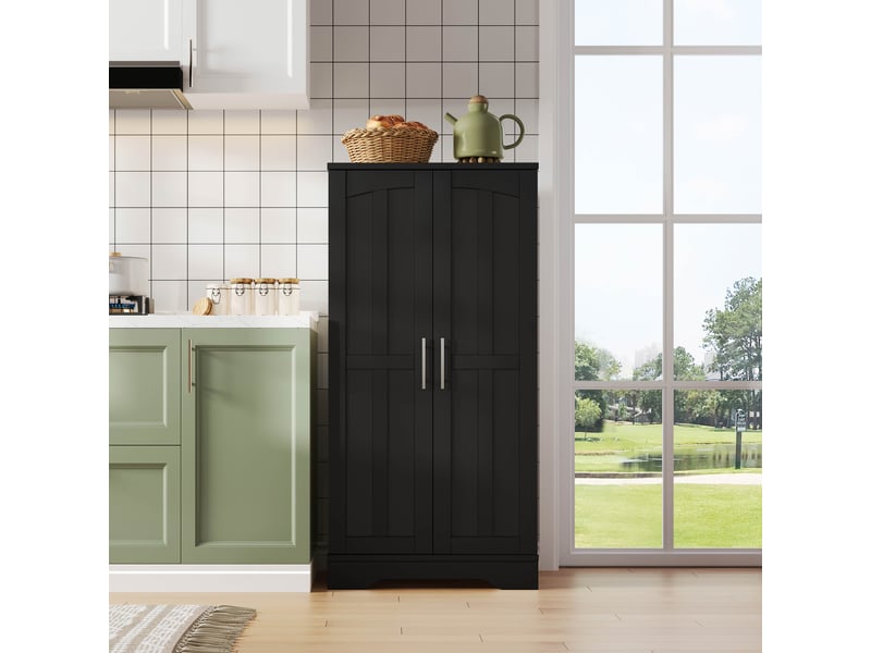 Meuble de cuisine muvano, armoire de cuisine noire à 2 portes avec led, 60 × 40 × 120 cm - Conforama C
