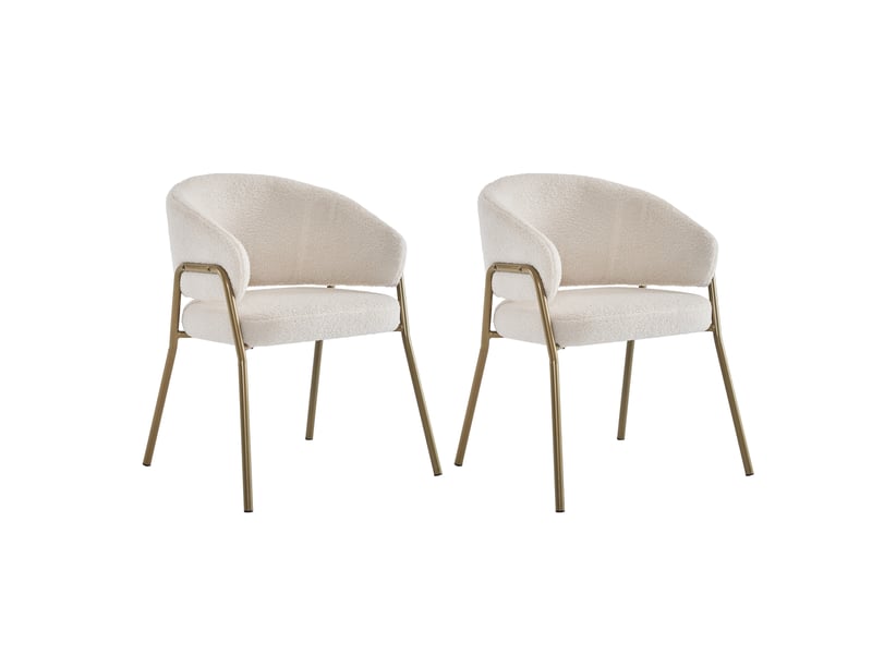  Lot de 2 chaises de salle à manger, velours d'agneau  et pied en métal doré, chaise de salon et chambre, moderne, blanc  - Conforama A