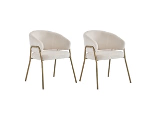 Lot de 2 chaises de salle à manger, velours d'agneau  et pied en métal doré, chaise de salon et chambre, moderne, blanc