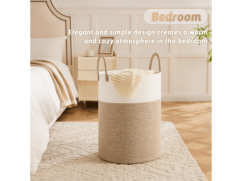  Panier à linge en corde de coton tressé 60 litres pour ranger vêtements sales ou jouets, kaki  - Conforama D