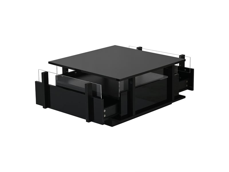 Table basse haute brillance 70x70x35 cm 2 tiroirs éclairage led cloison acrylique petits espaces noire  - Conforama A