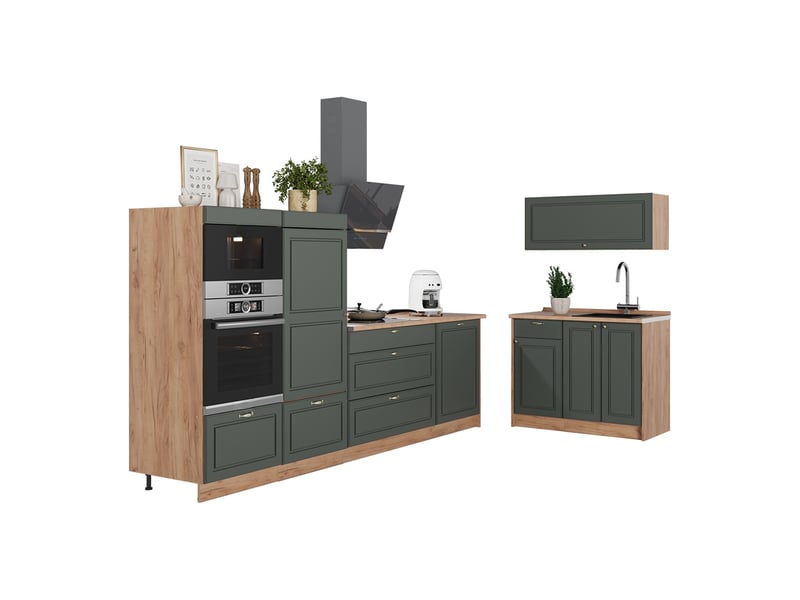  Vicco cuisine, vert or campagnechêne de force doré, 380cm, pt chêne  - Conforama E
