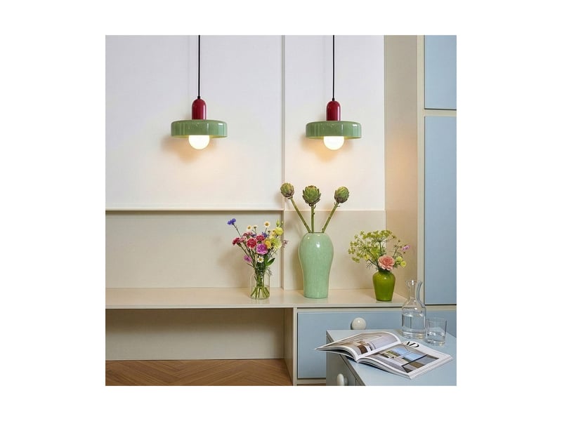  Suspension yori en verre et métal rouge et vert ø25 cm 62911 - Conforama E