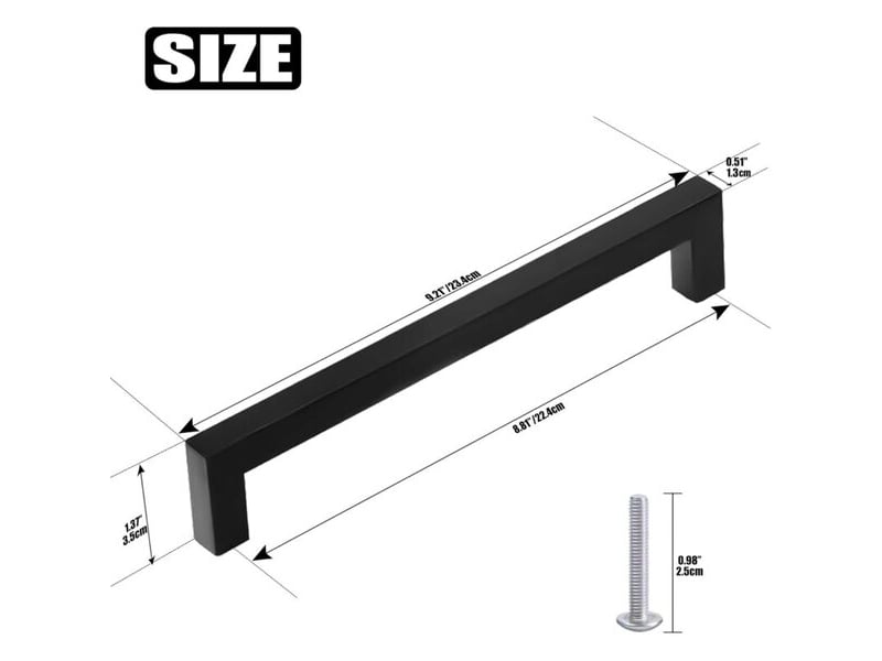  Jeu de 6 poignées de cuisine noires, poignées de meubles carrées en acier inoxydable de 224 mm, pour bureaux, tiroirs, armoires et placards.  - Conforama B