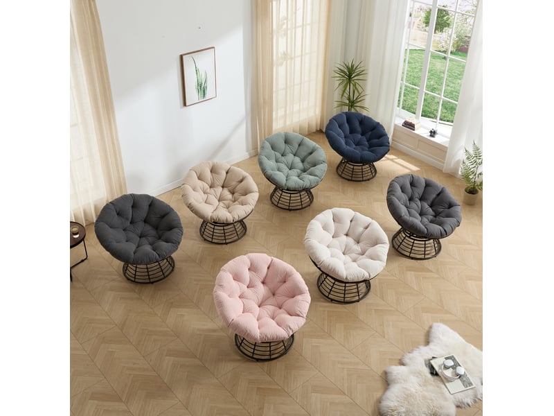 Fauteuil papasan pivotant ø92 cm – marron et vert clair – rotation 360° avec coussin épais en velours côtelé - Conforama B