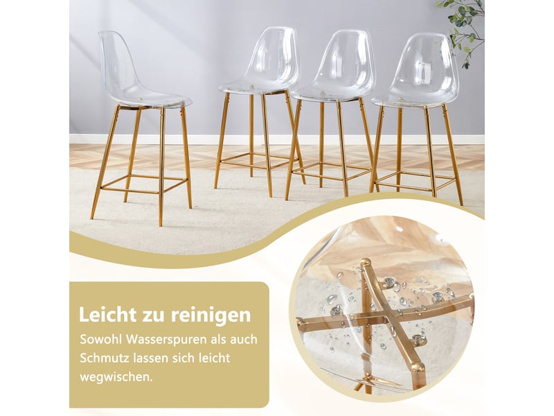  Tabourets de bar lot de 4 avec repose-pieds - lpospi - assise transparente, métal, cuisineîlot - doré  - Conforama E