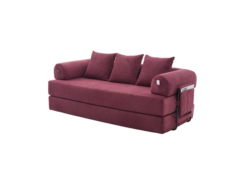 Canapé modulable 3 places en velours côtelé rouge bordeaux avec 3 coussins - Conforama A