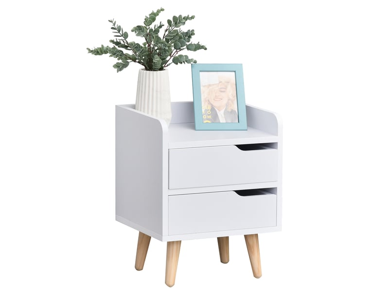 Table chevetappoint multifonction salonchambre, 2 tiroirs, pieds pin surélevés, moderne, 33x28x42 cm, blanche.  - Conforama A