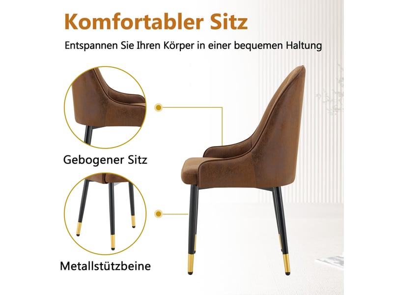  Chaises de salle à manger lot de 2 à dossier éclair  - assise épaisse, tissu technique marron, métal noir  - Conforama E