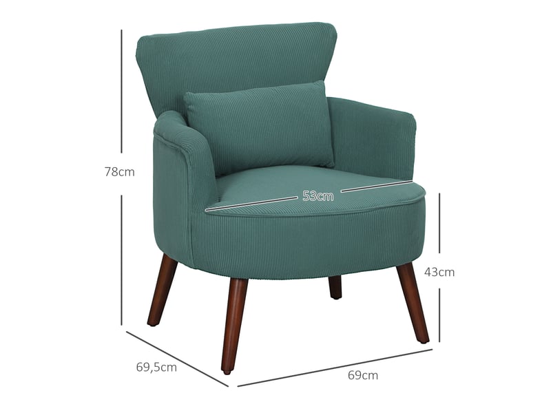  Fauteuil avec dossier et accoudoirs arrondis, revêtement polyester côtelé, pieds en bois, vert foncé, 69,5 x 69 x 78 cm  - Conforama C