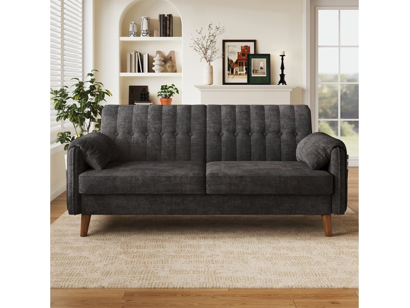  Canapé 2 places 161,5x79x83,5 cm en chenille gris foncé  - Conforama D