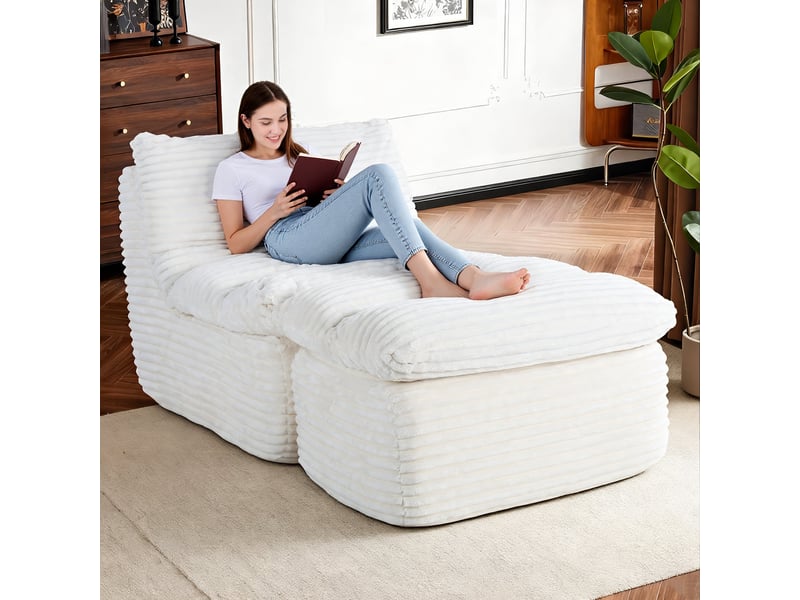 Fauteuil relax sans cadre et sans montage, design ergonomique avec repose-pieds, mousse mémoire haute densité pour un confort optimal, idéal pour le salon, la chambre, le bureau ou l’appartement,beige - Conforama C