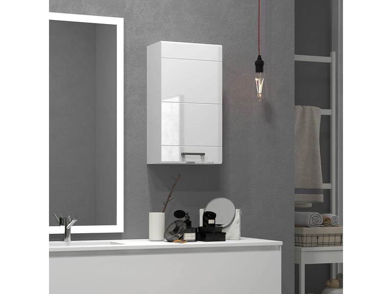  Armoire murale de salle de bain 1 porte, mdf blanc brillant, 37 x 22,5 x 70 cm  - Conforama D