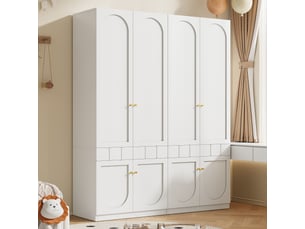 Lot de 2 armoires enfant 2 portes par armoire, penderie et tiroirs, poignées métal - blanc - 1,6e+2 x 5e+1 x 2e+2 cm