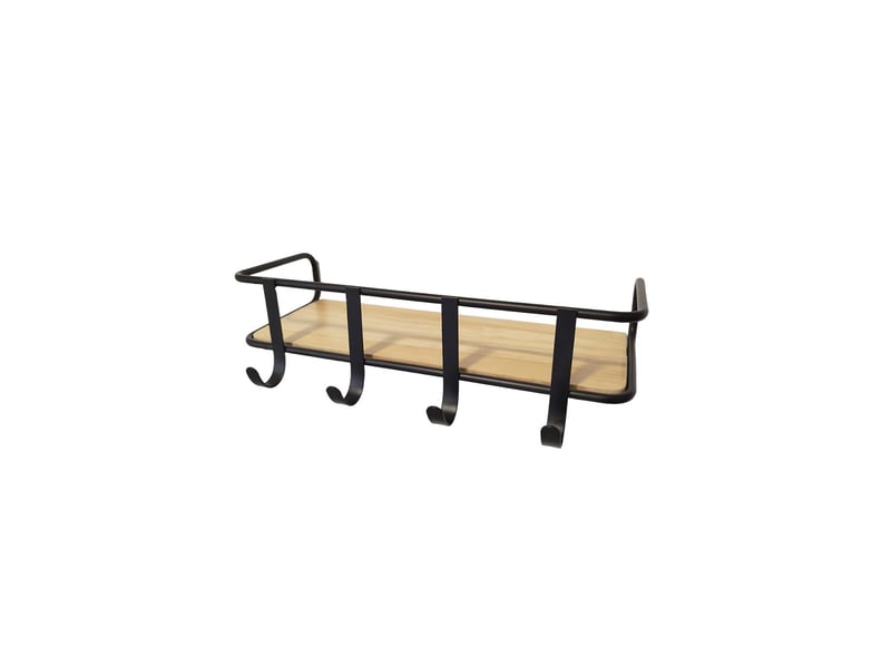 Porte-manteaux mural étagère métal noir effet bois 41,5 x 20 x 11 cm 50848 - Conforama A
