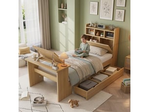 Lit avec rangement 90x200 cm <strong>OKWISH</strong>  <strong></strong> coloris naturel