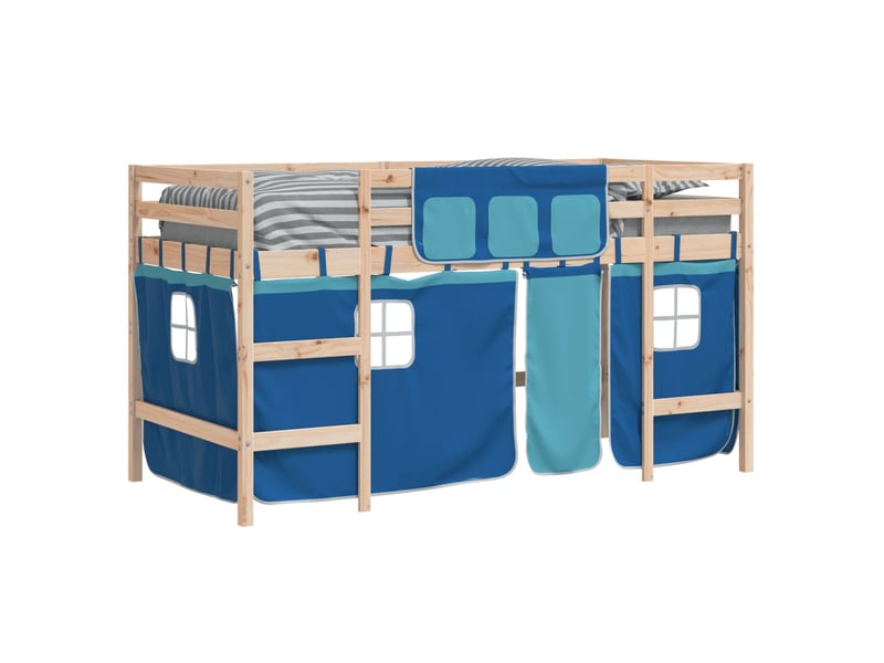  Lit mezzanine enfants - lit jeune avec rideaux sans matelas bleu 80x200cm  - Conforama D