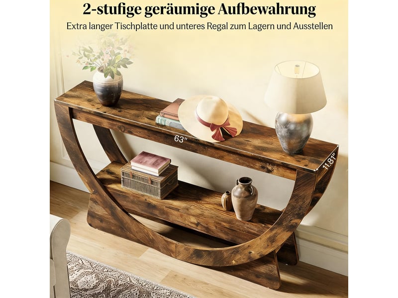  Table console meuble tv en mdf marron rustique 160x30x80,5 cm  - Conforama D