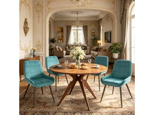 Lot de 4 chaises de salle à manger avec assise rembourrée et dossier incurvé en velours turquoise