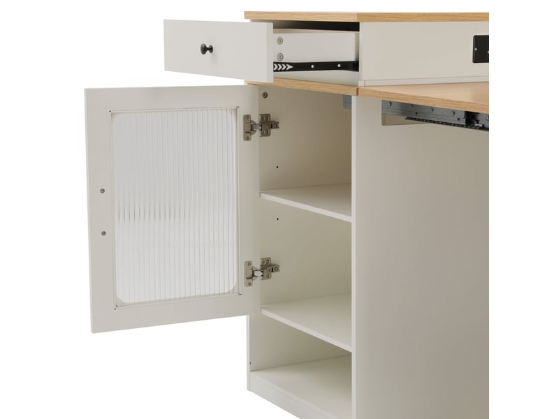 Table extensible 4 personnes avec rangement et prises pour cuisine en mdf 80×71 111 151×92 cm blanc - Conforama D