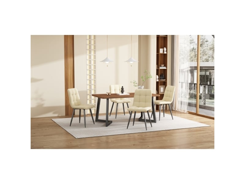 Table à manger rectangulaire 117×68 cm – plateau bois grainé, pieds métalliques – noir et noyer - Conforama B