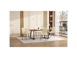 Table à manger rectangulaire 117×68 cm – plateau bois grainé, pieds métalliques – noir et noyer