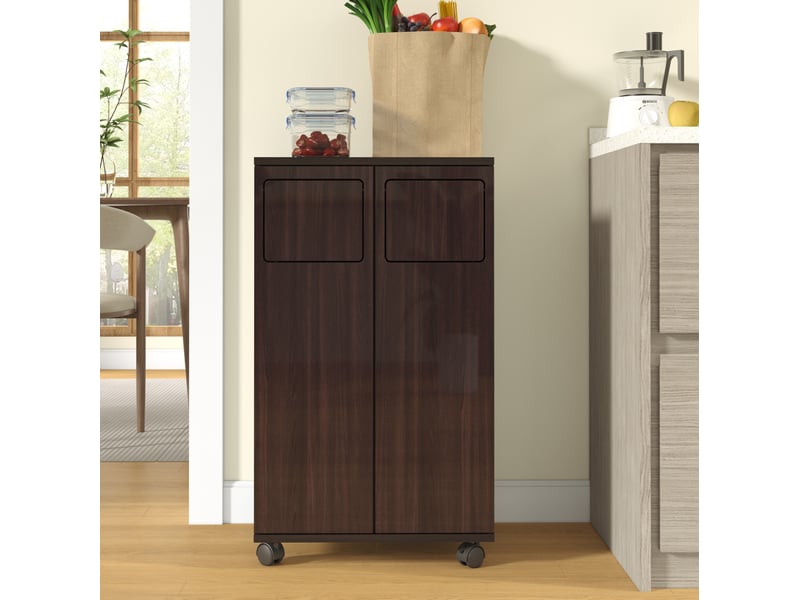  Meuble de tri des déchets 2 compartiments à roulettes 46,7x35x80 cm mdf marron  - Conforama W