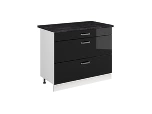 Vicco meuble cuisine, noir haute brillanceblanc, 100cm plan de travail anthracite