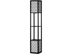 Lampadaire 26x26x156 cm noir en mdf, 2 étagères et double lumière avec interrupteur à chaînette