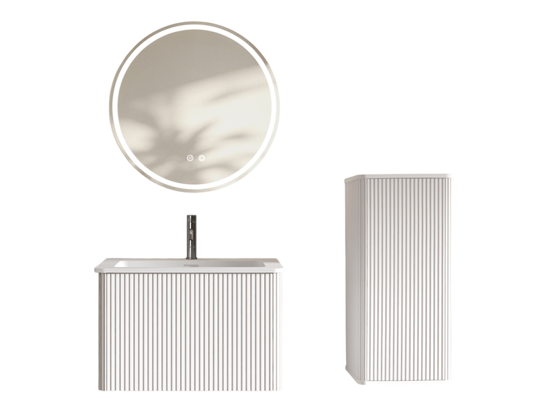 Ensemble meuble de salle de bains avec lavabo et miroir led 60 cm, mdf, blanc - Conforama A