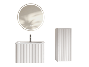 Ensemble meuble de salle de bains avec lavabo et miroir led 60 cm, mdf, blanc