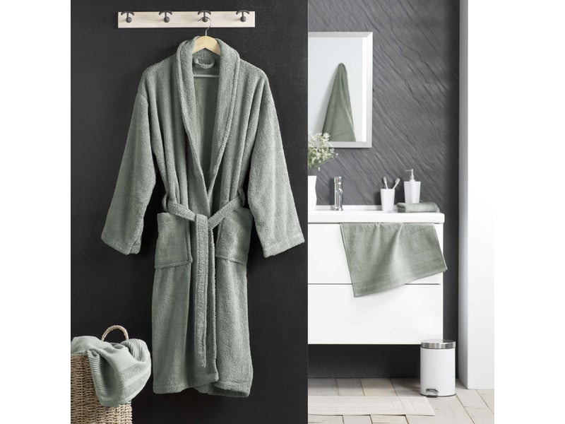  Peignoir col châle en coton tendresse vert cèdre  - Conforama D
