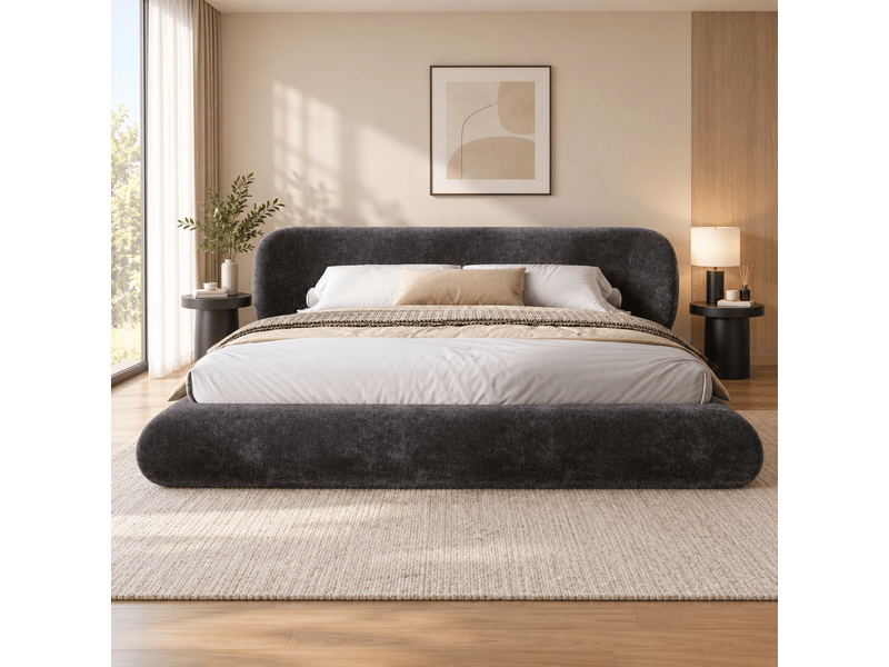 Lit rembourré 160 x 200 cm, lit double avec sommier à lattes, tête de lit, coins arrondis, mousse haute élasticité, cadre en bois, chenille, gris Bliss Lite - Conforama D