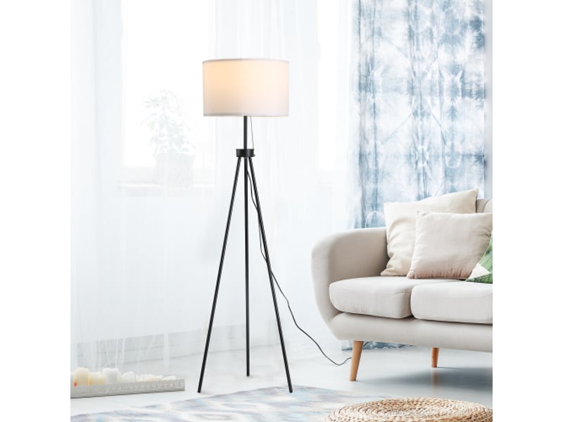 Lampadaire moderne e27, acier et polyester, noir et blanc, 37 x 37 x 152 cm, pour salon et chambre - Conforama B