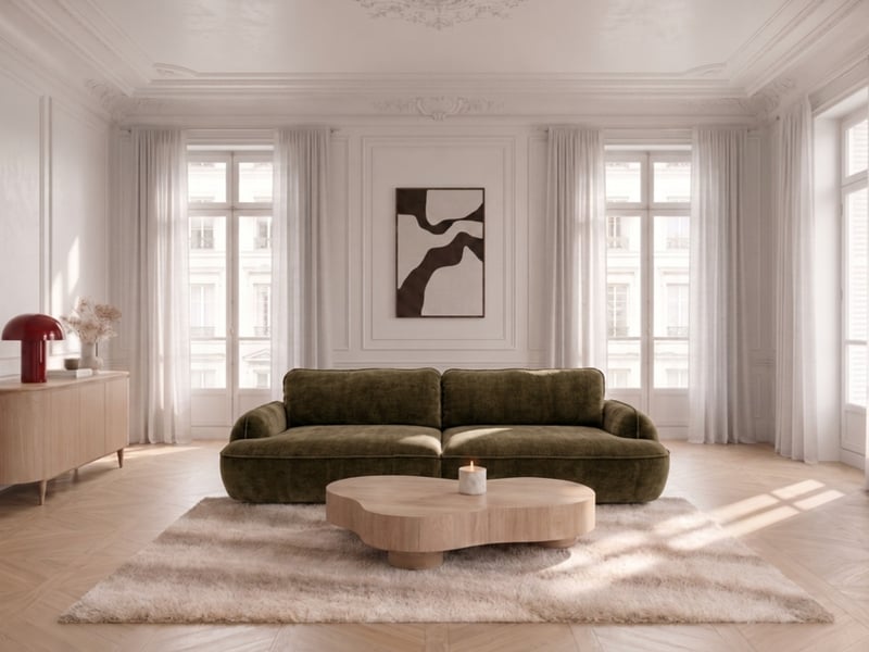 Bobochic canapé droit convertible 4 places celeste tissu lisse vert CELESTE - Conforama B