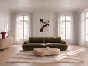 Canapé droit convertible <strong>BOBOCHIC</strong> <strong>CELESTE</strong> 4 places Tissu vert avec coffre de rangement