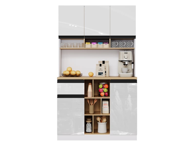 Buffet haut moderne 105 x 45 x 185 cm – blanc brillant – rangement modulable avec espace ouvert et tiroir - Conforama A
