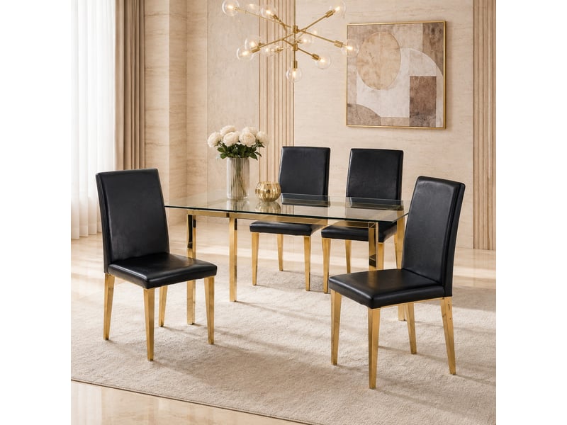 Lot de 4 chaises de salle à manger,41x47x90 cm,similicuir et métal doré,noir  - Conforama B