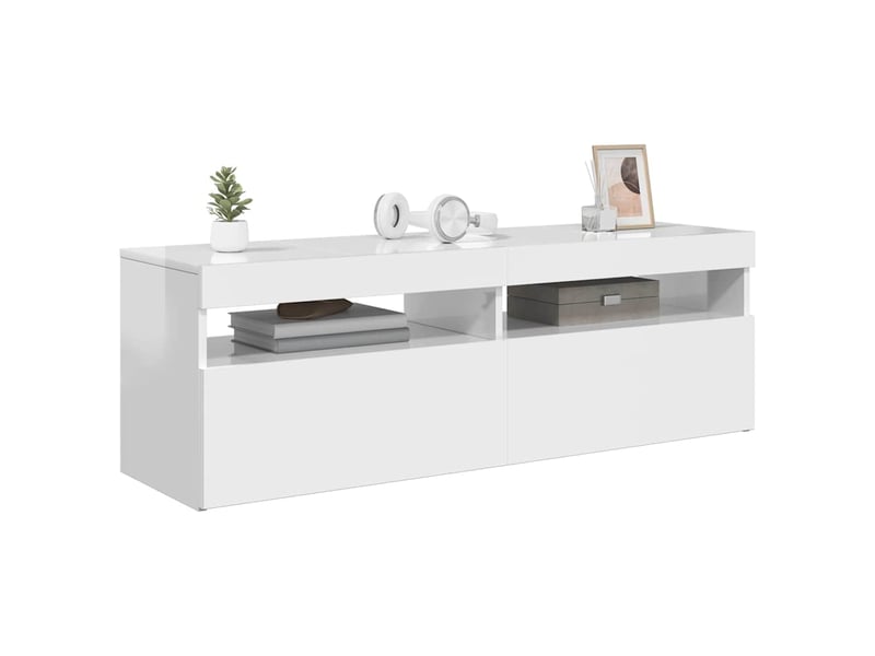  Meuble tv - banc tv - meuble de rangement avec lumières led blanc brillant 120x35x40 cm  - Conforama E