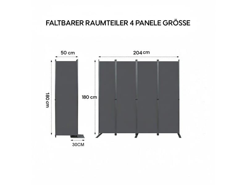 Paravent 4 panneaux gris, grand 2040 x 1800 mm, écran de vie privée pour bureau, chambre, salon, bureau de travail - bois - Conforama C