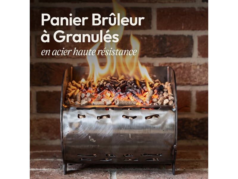  Casabel panier brûleur pellets &amp; granulés 20cm, cap. 3kg, acier brut très épais, cheminée, insert, poêle à bois  - Conforama C