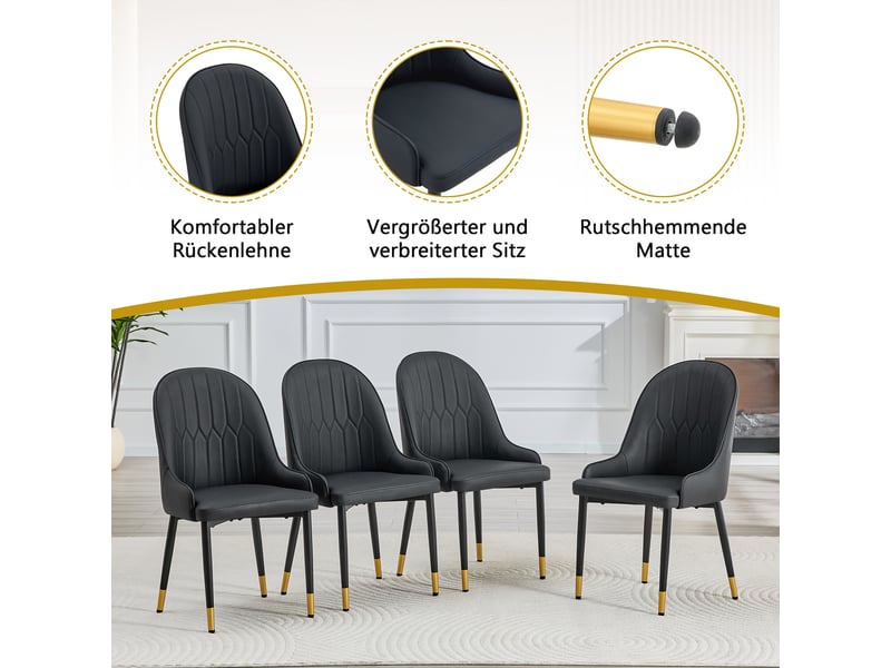  Lot de 2 chaises de salle à manger,47,3x44x91 cm,similicuir,noir  - Conforama E