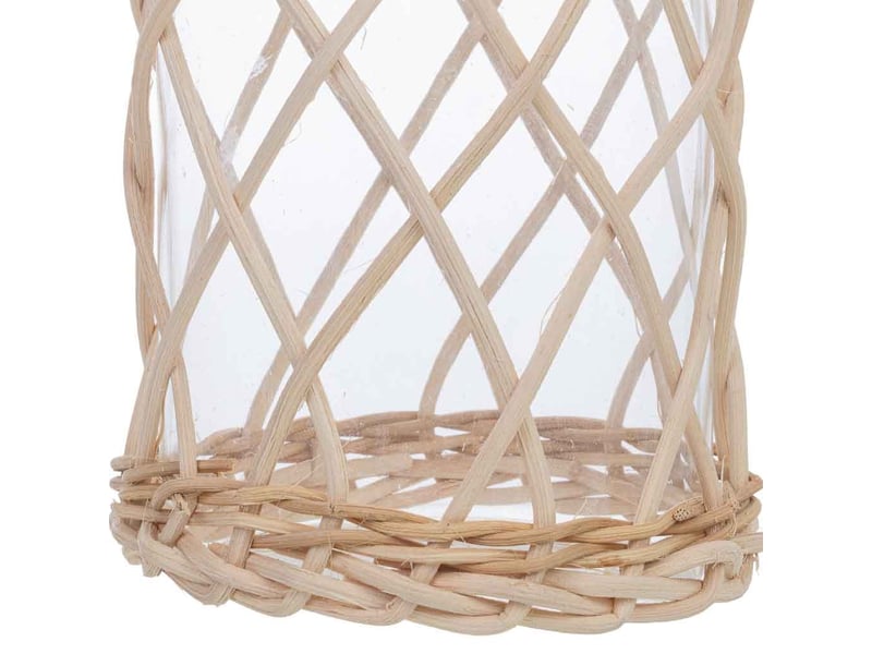  Bougeoir en verre doublé de fibres naturelles brunes, d9 x 17h cm  - Conforama E