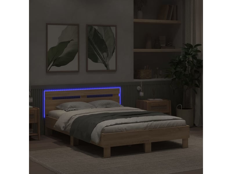 Lit double- lit adulte - cadre de lit avec led sans matelas chêne sonoma 135x190 cm - Conforama C