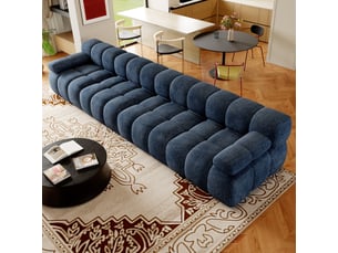 Canapé droit en mousse 4 places de 400 cm, sans montage, pour salon, chambre et appartement, bleu